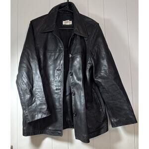Vintage Merona Black Leather Jacket Medium Button Jacket